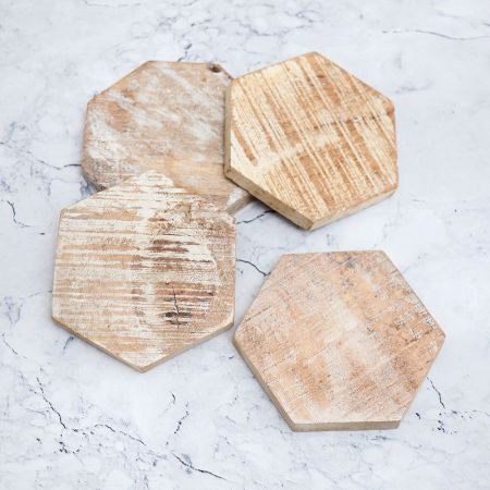 Handcrafted Hexagon Shaped Wooden Coasters - Pack of 4